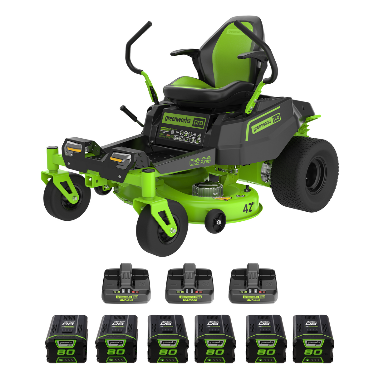 80V 42" Crossover Z Residential Zero Turn Mower, (6) 5.0Ah Batteries and (3) Dual Port Chargers
