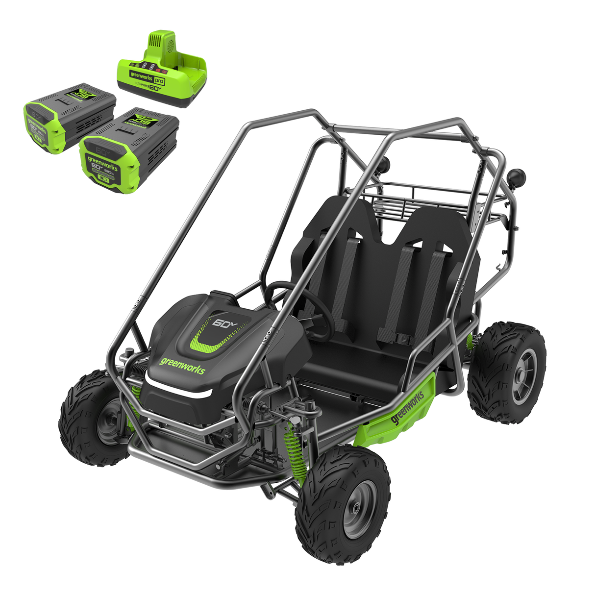 Go-Kart électrique tout-terrain pour jeunes 60 V, série STEALTH, 2 batteries 8,0 Ah et chargeur à double port