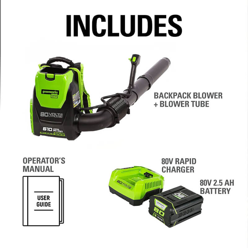 80V 180 MPH - 610 CFM Brushless Backpack Blower, 2.5 Ah Battery and Charger Included - BPB80L2510 (Available at Costco)