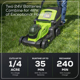 48V (2 x 24V) 17" Brushless Push Mower, (2) 4.0Ah Batteries and Dual Port Charger