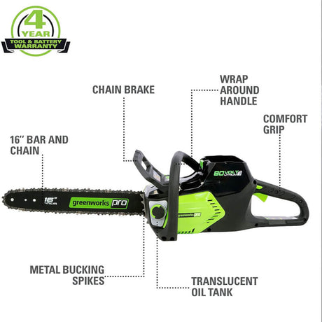 80V 16" Brushless Chainsaw, 2.0Ah Battery and Charger Included - CS80L211
