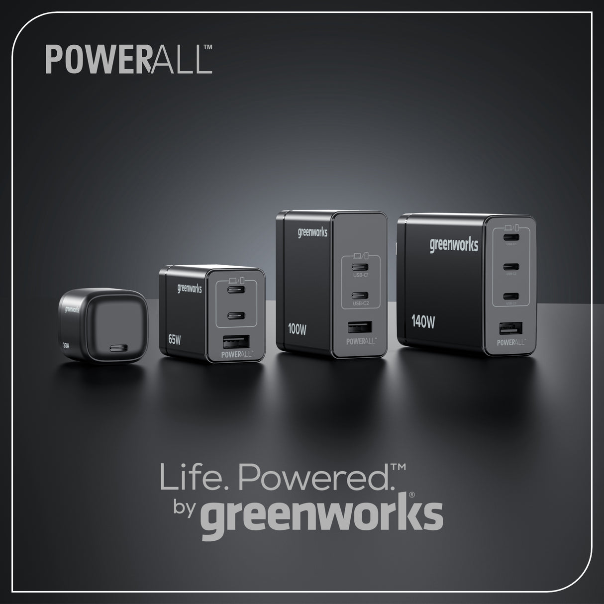 Greenworks POWERALL 100W Charger with (2) USB-C ports and USB-A Port