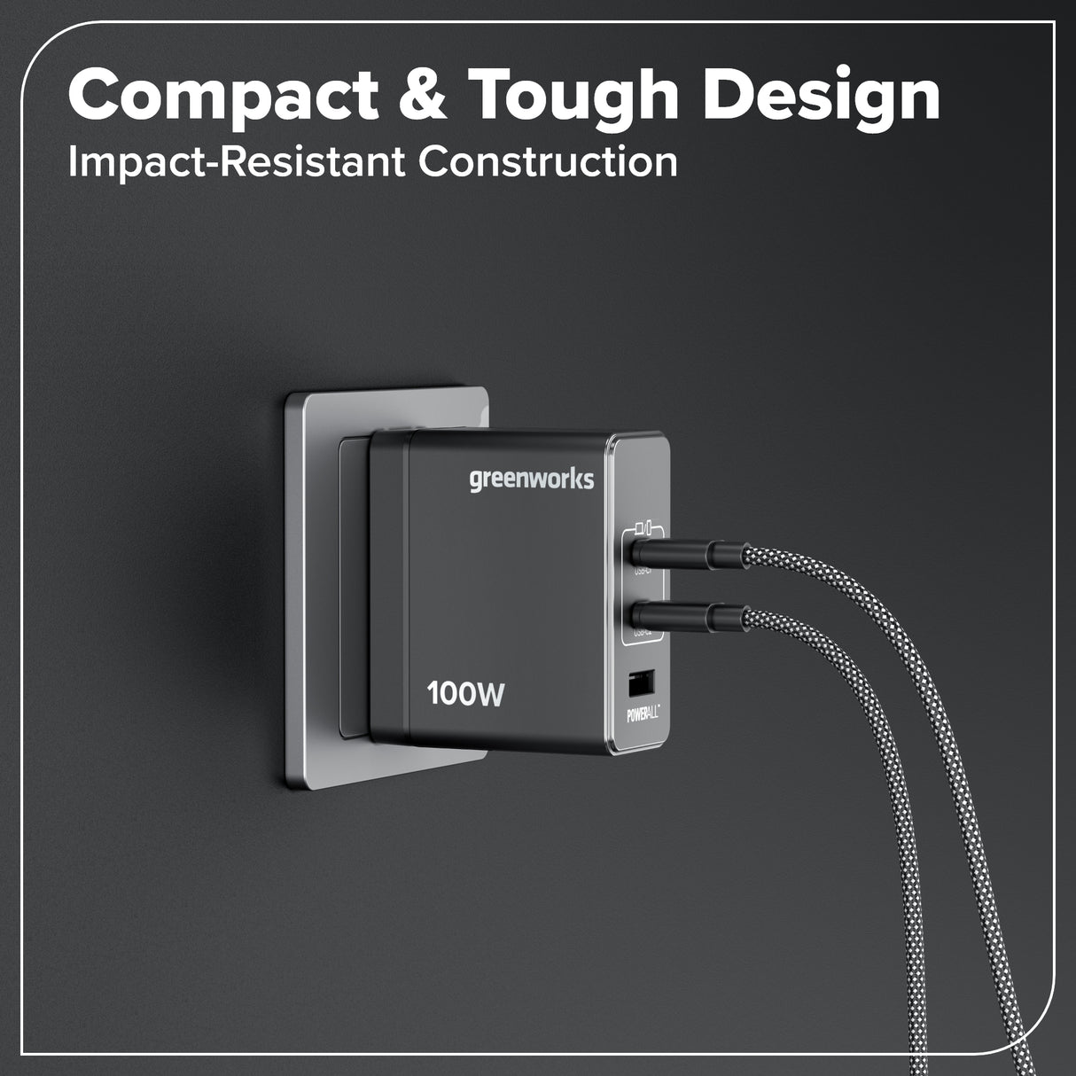 Greenworks POWERALL 100W Charger with (2) USB-C ports and USB-A Port