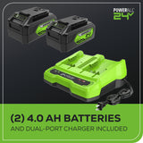 Greenworks 2X24V (48V) 16'' Chainsaw, (2) 4.0Ah Batteries & Charger Included BONUS: Extra Chain