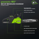 Scie à chaîne sans balais 80 V, 16 pouces, batterie 2,0 Ah et chargeur inclus – CS80L211