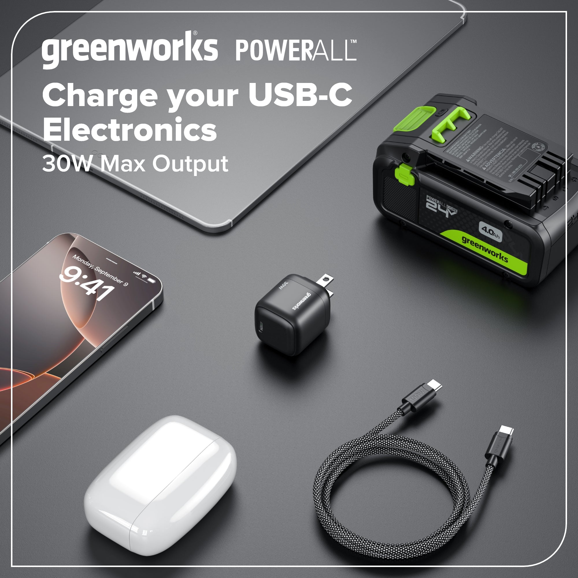 30W Charger Block with USB-C Port – Greenworks Tools Canada Inc.