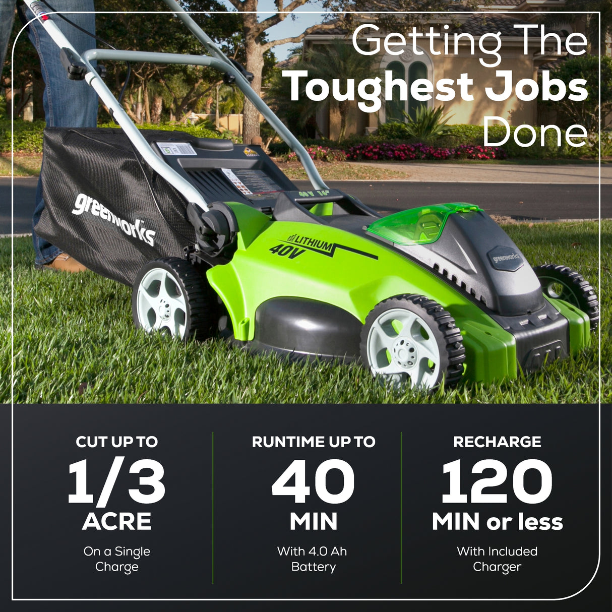 Greenworks 40V 16" Cordless Push Lawn Mower, 4.0Ah Battery and Charger Included