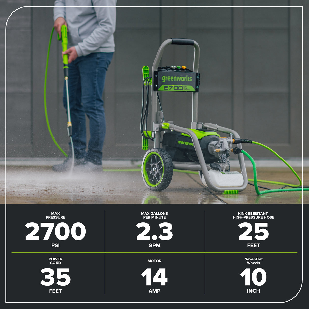 Laveuse à pression électrique sans balai 2700 PSI (lb/po²), 2,3 GPM maximum