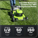 48V (24V x 2) 21" Brushless Self-Propelled Mower, (2) 5Ah USB Batteries and 4A Dual Port Charger