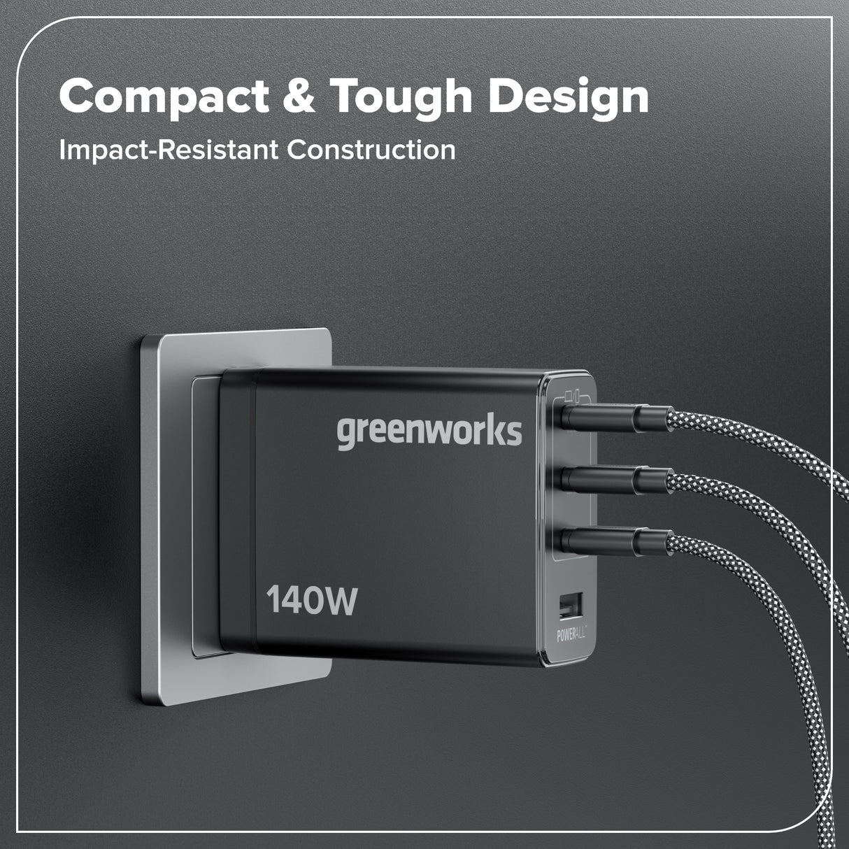 Greenworks POWERALL 140W Charger, 3x USB-C ports and USB-A Port
