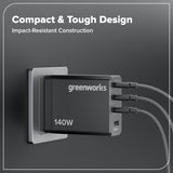 Greenworks POWERALL 140W Charger, 3x USB-C ports and USB-A Port