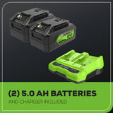 48V (24V x 2) 21" Brushless Self-Propelled Mower, (2) 5Ah USB Batteries and 4A Dual Port Charger