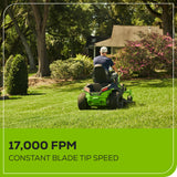 60V 42" Crossover T Tractor Riding Lawn Mower, (6) 8.0Ah Batteries and (3) Dual Port Turbo Chargers