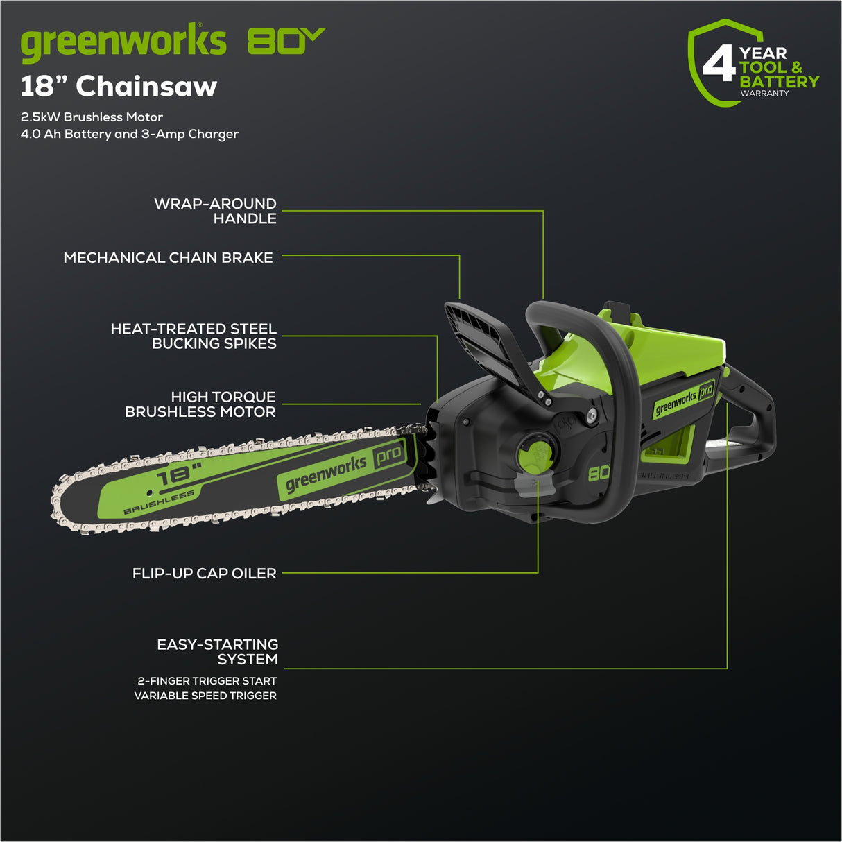 80V 18" Brushless Chainsaw (Tool Only)