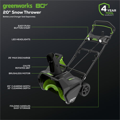 Greenworks PRO 20-Inch 80V Cordless Snow Thrower (Tool Only)