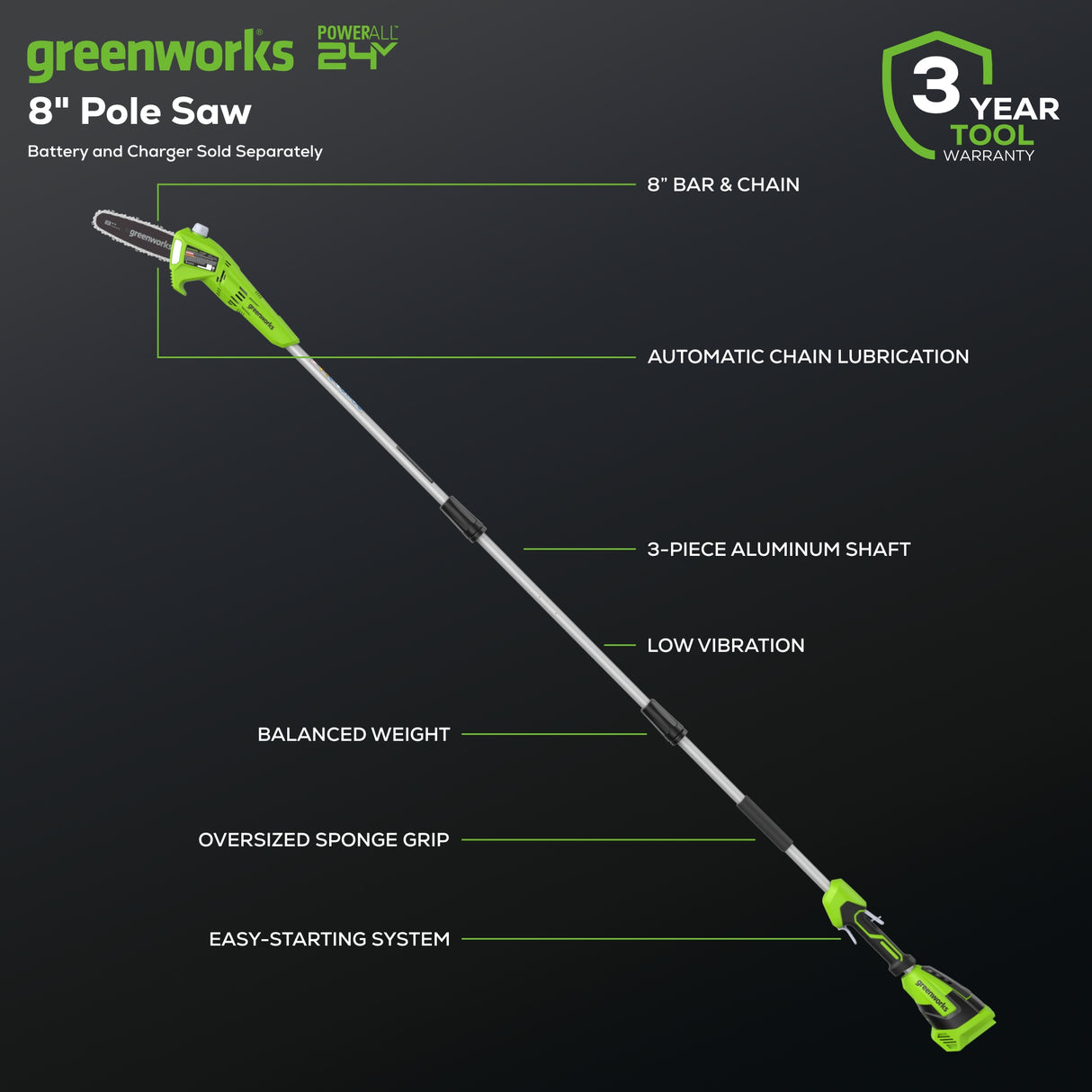 24V 8" Pole Saw (Tool Only) PS24B00