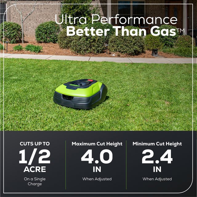 Optimow® 50H Robotic Lawn Mower - 1/2 Acre High Cut – Greenworks Tools ...