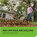 Souffleur de feuilles sans balais 60 V 130 MPH - 610 CFM (outil uniquement)