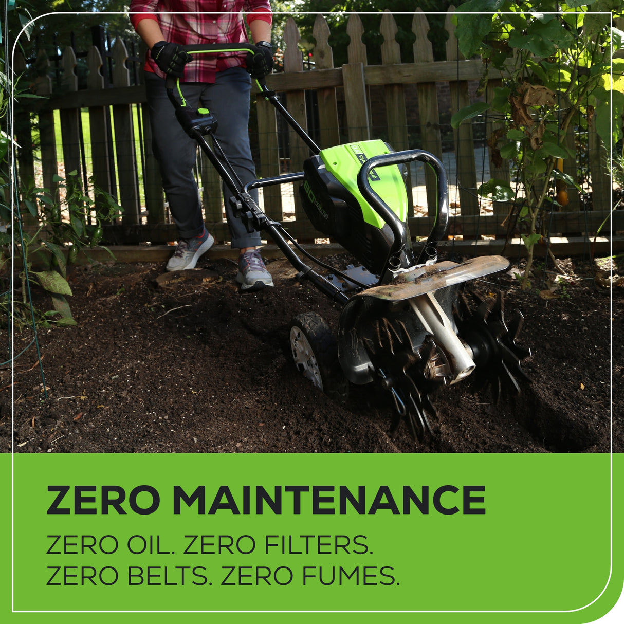 Cultivateur 80 V, 10 pouces, batterie 2,0 Ah et chargeur inclus