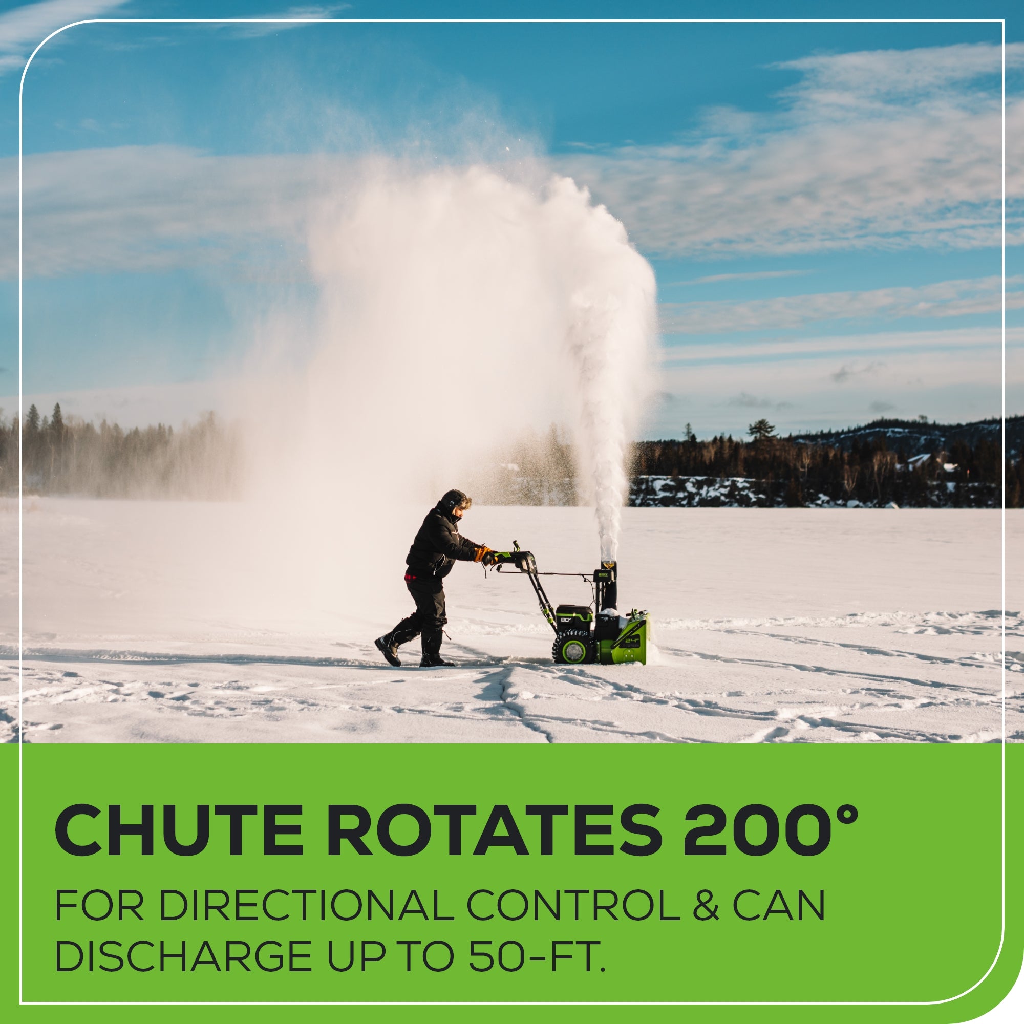 80V 24'' Dual Stage Snow Thrower, (3) 5.0Ah Batteries and Dual