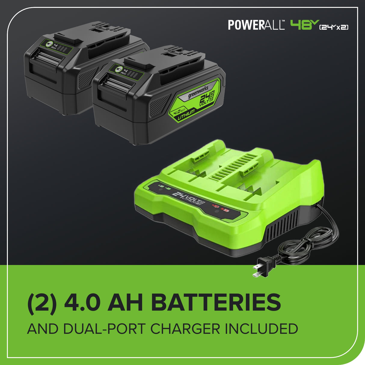 Scie à chaîne à batterie à batterie 48 V (24 V x 2), 14 pouces, avec deux (2) batteries USB 4,0 Ah et chargeur double port