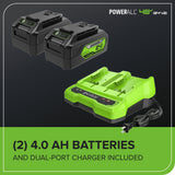 Scie à chaîne à batterie à batterie 48 V (24 V x 2), 14 pouces, avec deux (2) batteries USB 4,0 Ah et chargeur double port