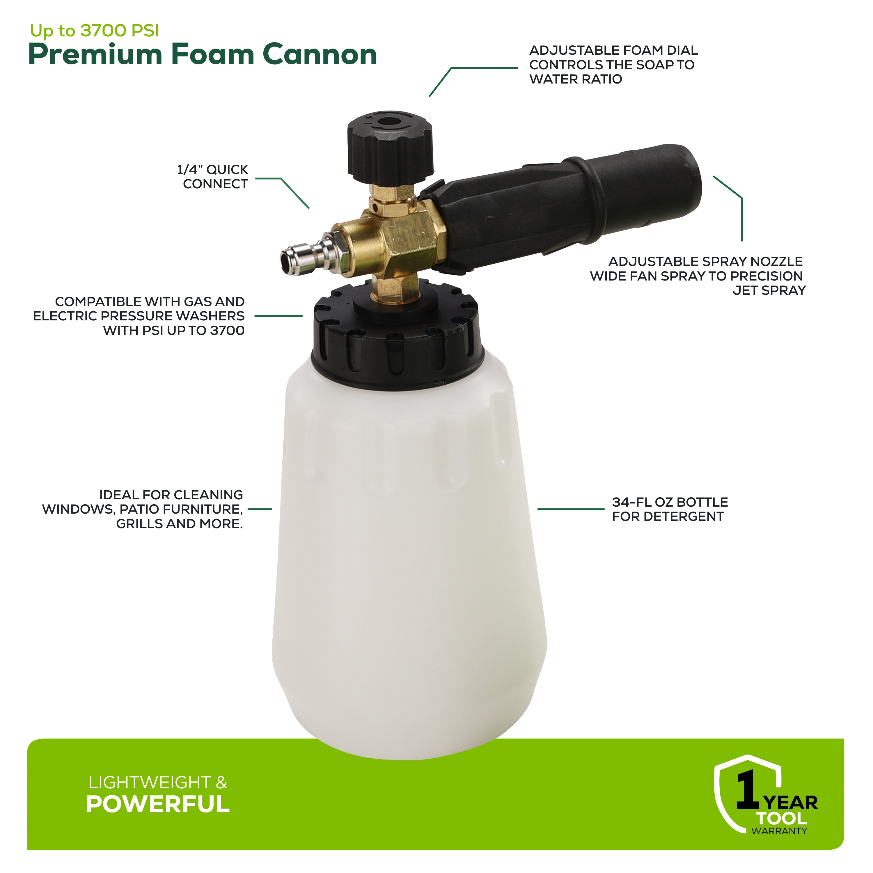 Premium Pressure Washer Foam Cannon – Greenworks Tools Canada Inc.