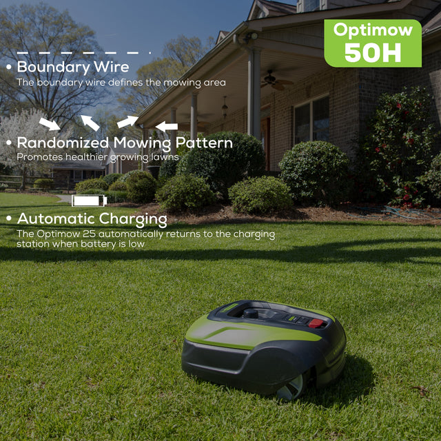 Optimow® 50H Robotic Lawn Mower - 1/2 Acre High Cut – Greenworks Tools ...