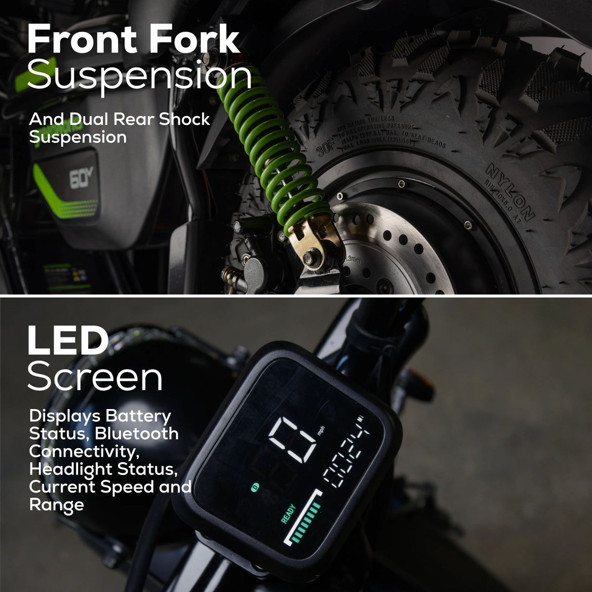 60V STEALTH Series Electric Mini-Bike, (2) 8.0Ah Batteries and Dual-Port Rapid Charger Included