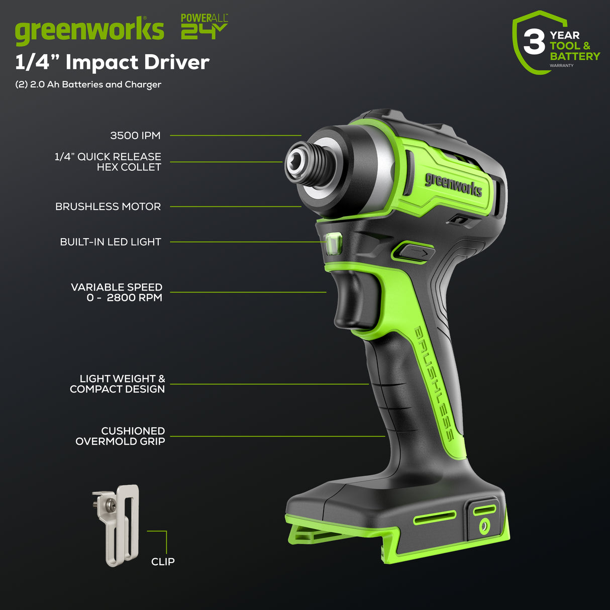 24V Brushless Drill / Driver and Impact Driver, (2) 2.0Ah Batteries & Charger Included