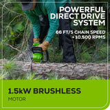 60V 16" 1.5kW Brushless Chainsaw, 2.5 Ah Battery & 3 Amp Charger Included