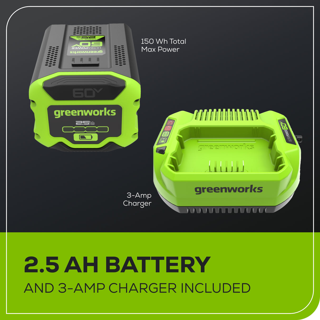 60V 630 CFM - 170 MPH Leaf Blower, 2.5Ah Battery and 3 Amp Charger Included