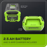 60V 630 CFM - 170 MPH Leaf Blower, 2.5Ah Battery and 3 Amp Charger Included