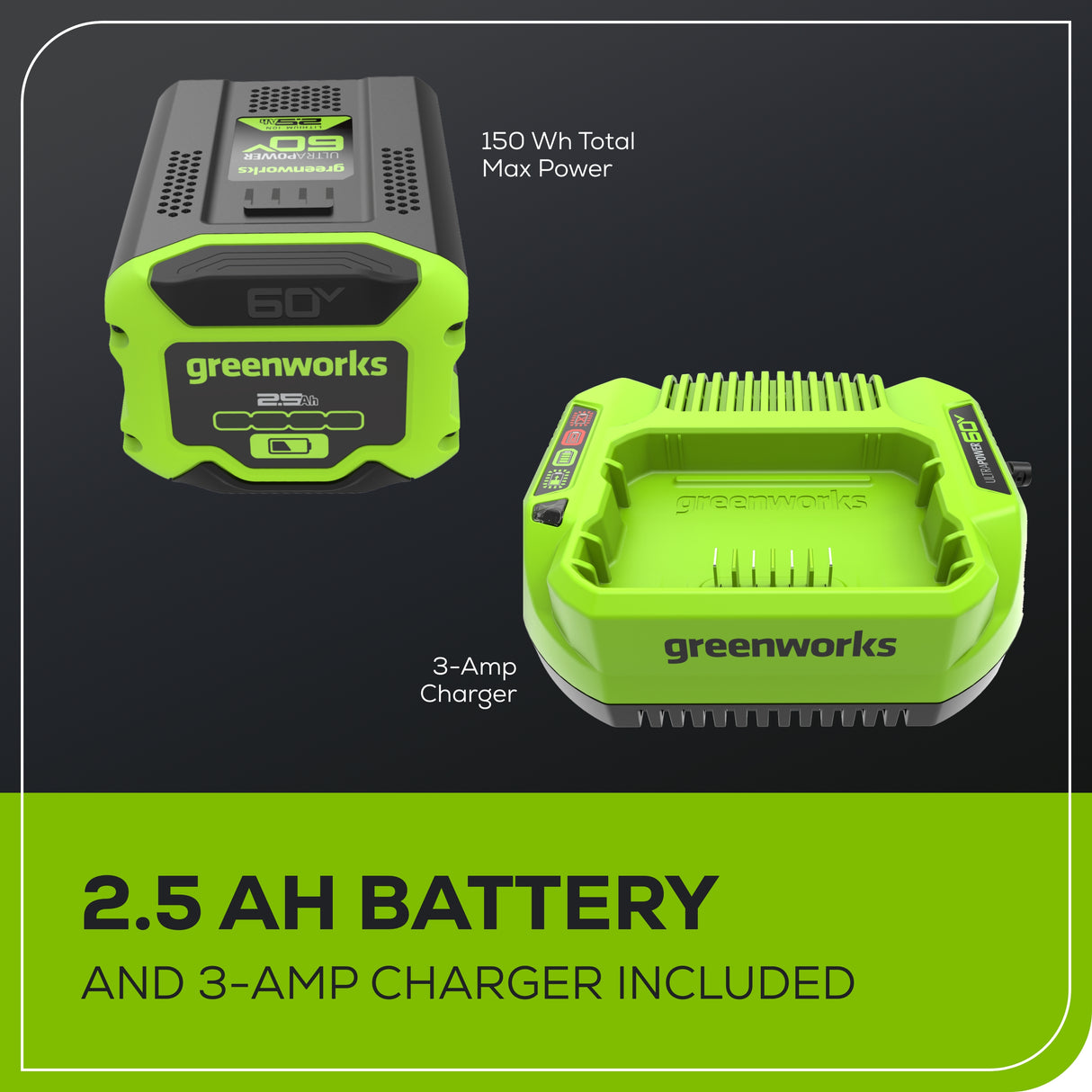 60V 16" Brushless Battery String Trimmer, 2.5Ah Battery and Charger Included