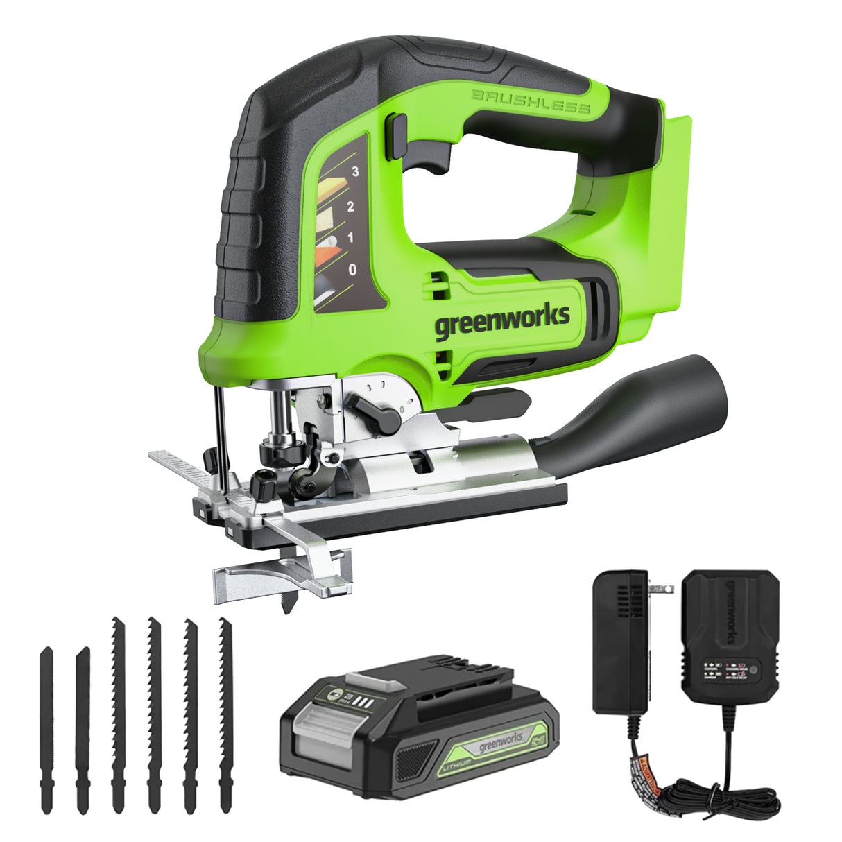 24V Blushless Jig Saw, 2.0Ah Battery & Charger Included