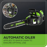 Greenworks 80V 16" Brushless Cordless Chainsaw, 2.5Ah Battery and Charger Included