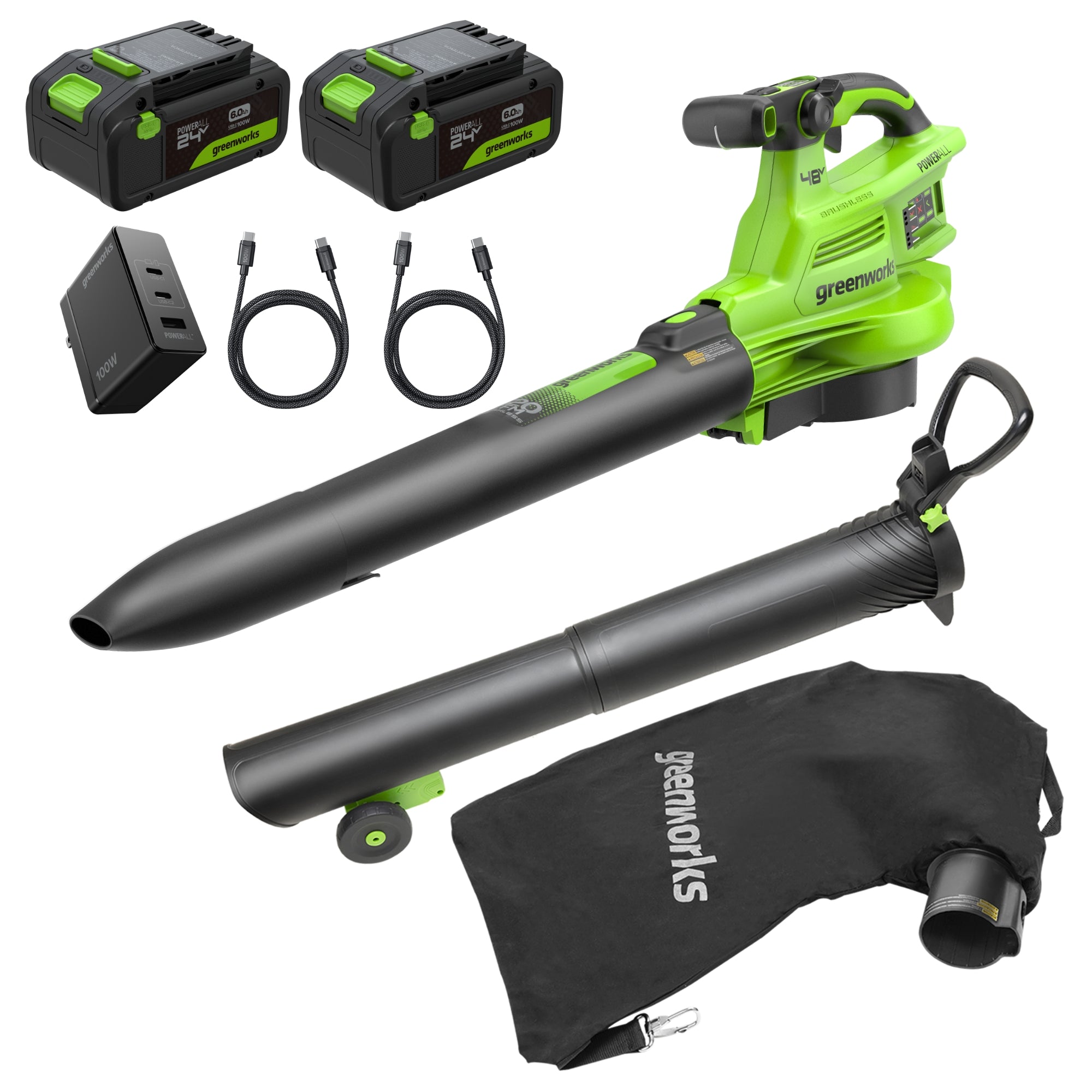 48V (24V x 2) Brushless Blower / Vacuum, (2) 6.0Ah Batteries and