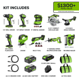 24V Brushless 10-Piece Power Tool Combo Kit, (2) 4.0Ah & (1) 2.0Ah USB-C Batteries & 65W Charger Included