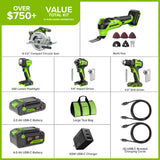 Greenworks 24V Brushless 5-Piece Power Tool Combo Kit, (1) 4.0Ah & (1) 2.0Ah USB-C Batteries & 65W USB-C Fast Charger Included