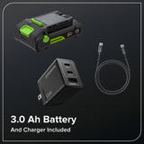 24V 12" Brushless String Trimmer & 515 CFM Blower, 3.0Ah Battery, 65W Type-C Charger and 3-FT Cable Included