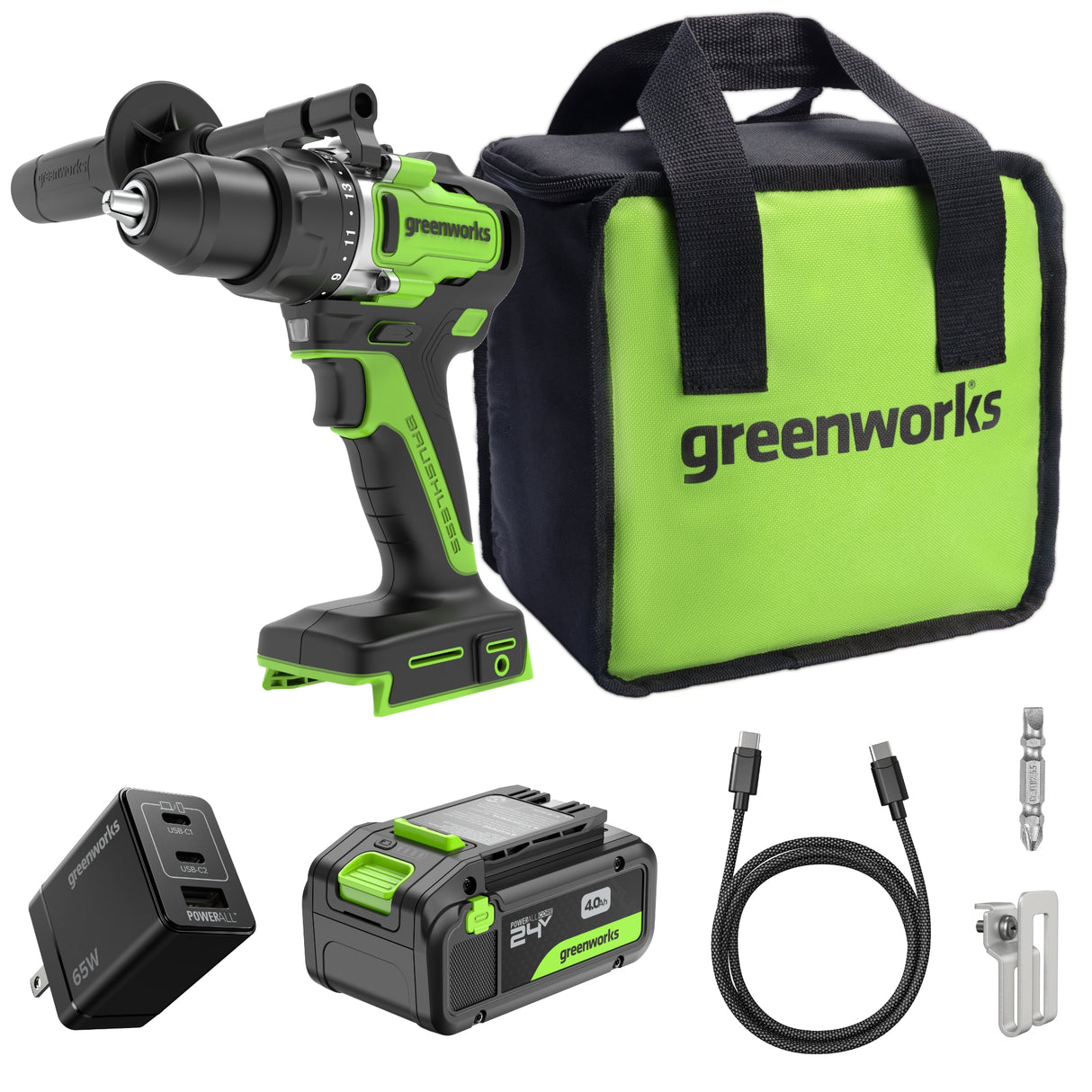 Perceuse-visseuse à batterie 24 V, 1/2 pouce, 800 po-lb – Batterie USB-C 4,0 Ah et chargeur rapide USB-C 65 W inclus