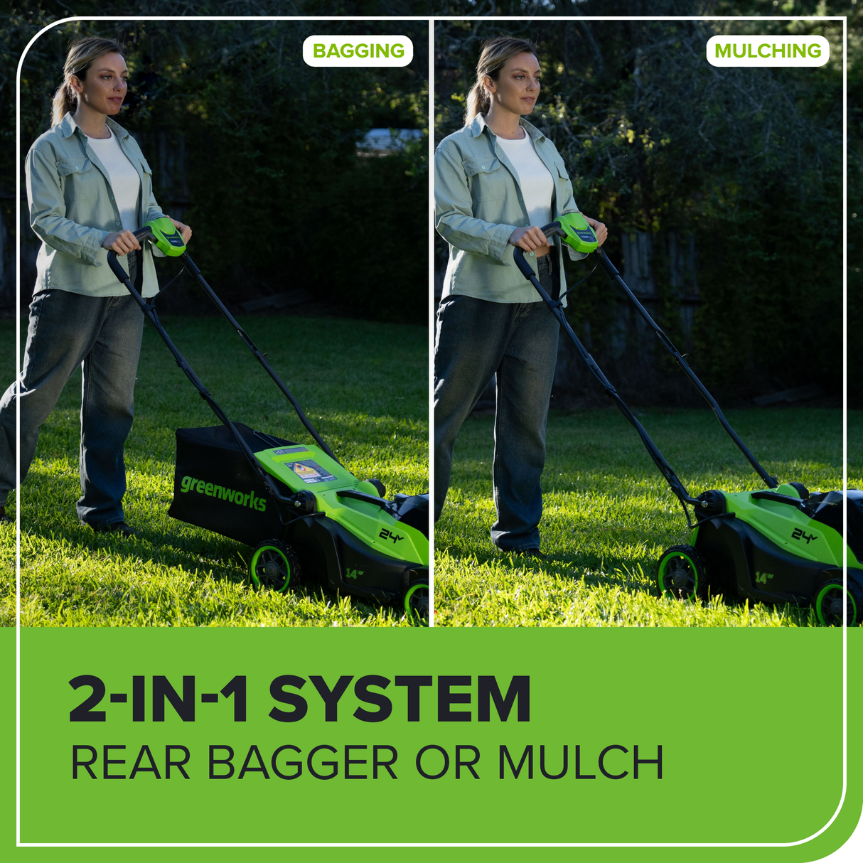 24V 14" Brushless Lawn Mower, 5.0Ah Battery and 65W Type-C Charger Included