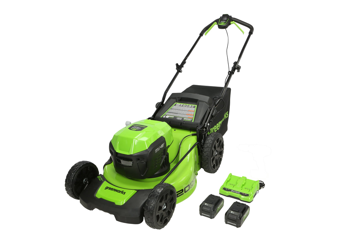 48V (2 x 24V)  20" Brushless Push Mower, (2) 4Ah USB Batteries and 4A Dual Port Charger