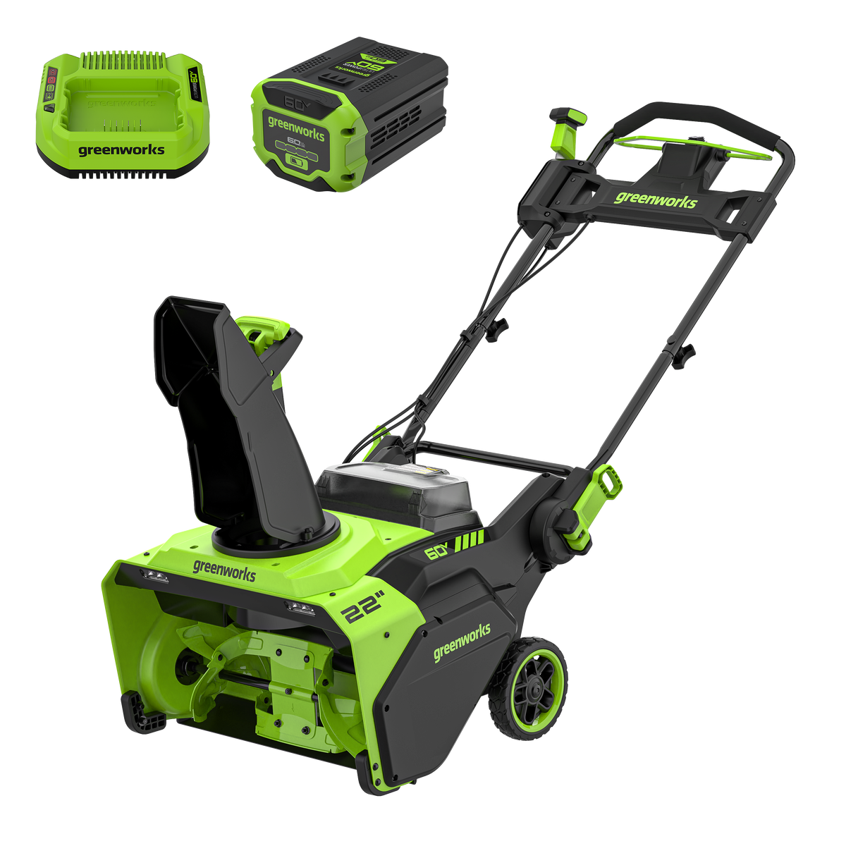 Souffleuse à neige sans balais Greenworks 60 V de 22 po, batterie de 6,0 Ah et chargeur de 3 A inclus