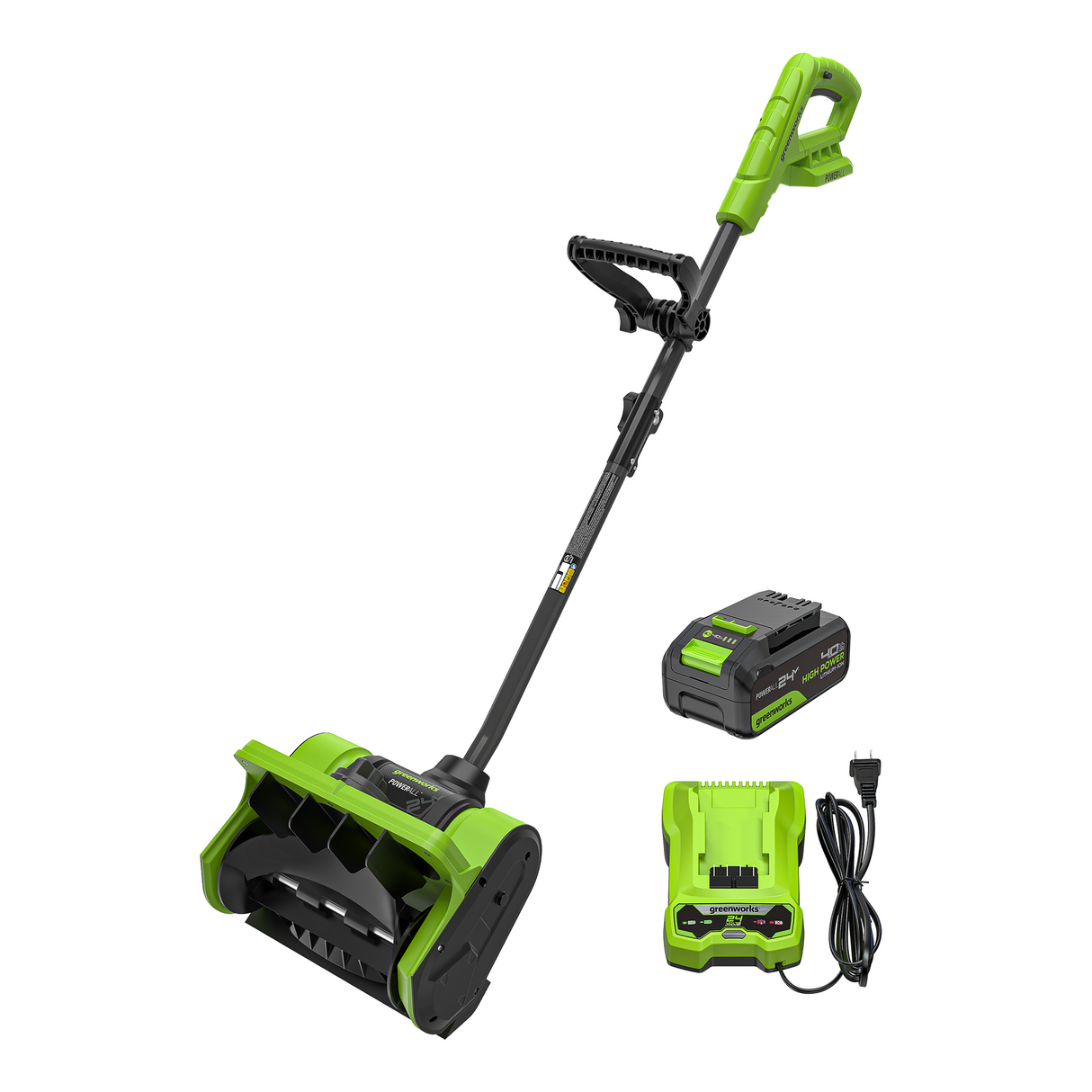 Pelle à neige sans balais 24 V, 12 pouces avec volets directionnels, batterie 4,0 Ah et chargeur 2 A inclus