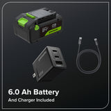 24V 15" Brushless String Trimmer, 6.0Ah Battery and 65W Type-C Charger with 3-FT Cable Included