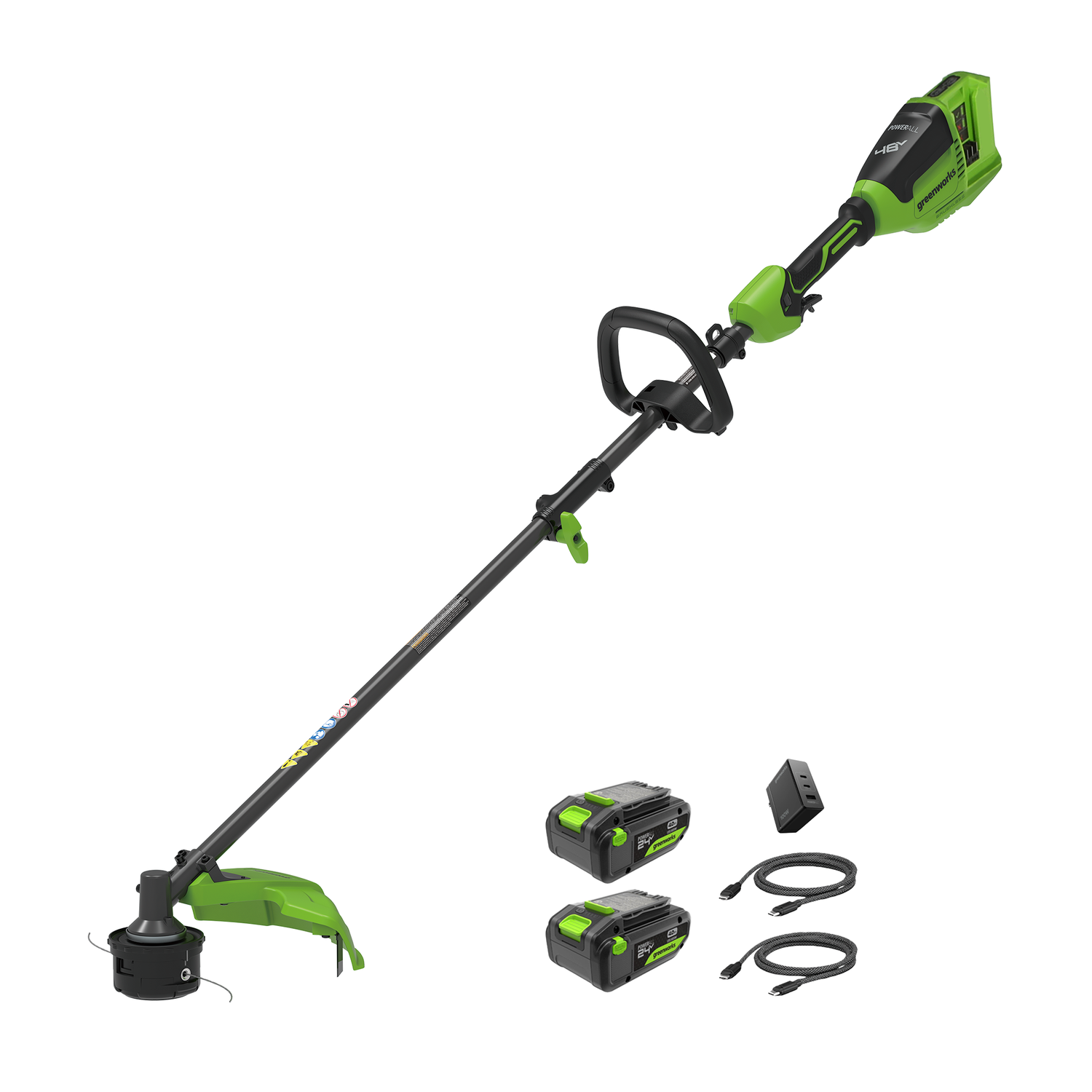 48V (24V x 2) 16" Brushless String Trimmer, (2) 4.0Ah 21700 Batteries and 100W Type-C Charger with (2) 3-FT Cables Included