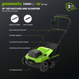 48V (24V X 2) 15" Cordless Battery Dethatcher/Scarifier, (2) 4.0Ah Batteries and 65W Charger Included