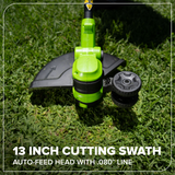 24V 13" Brushless String Trimmer, 4.0Ah 21700 Battery and 65W Type-C Charger with 3-FT Cable Included