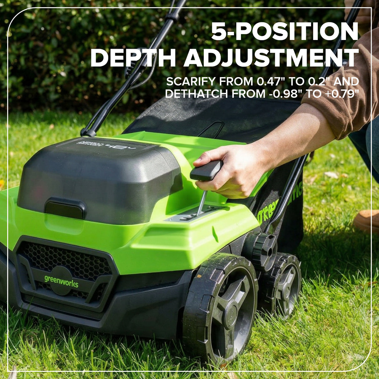 48V (24V X 2) 15" Cordless Battery Dethatcher/Scarifier, (2) 4.0Ah Batteries and 65W Charger Included